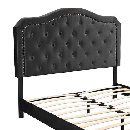 Queen Upholstered Bed Button Tufted with Curve Design