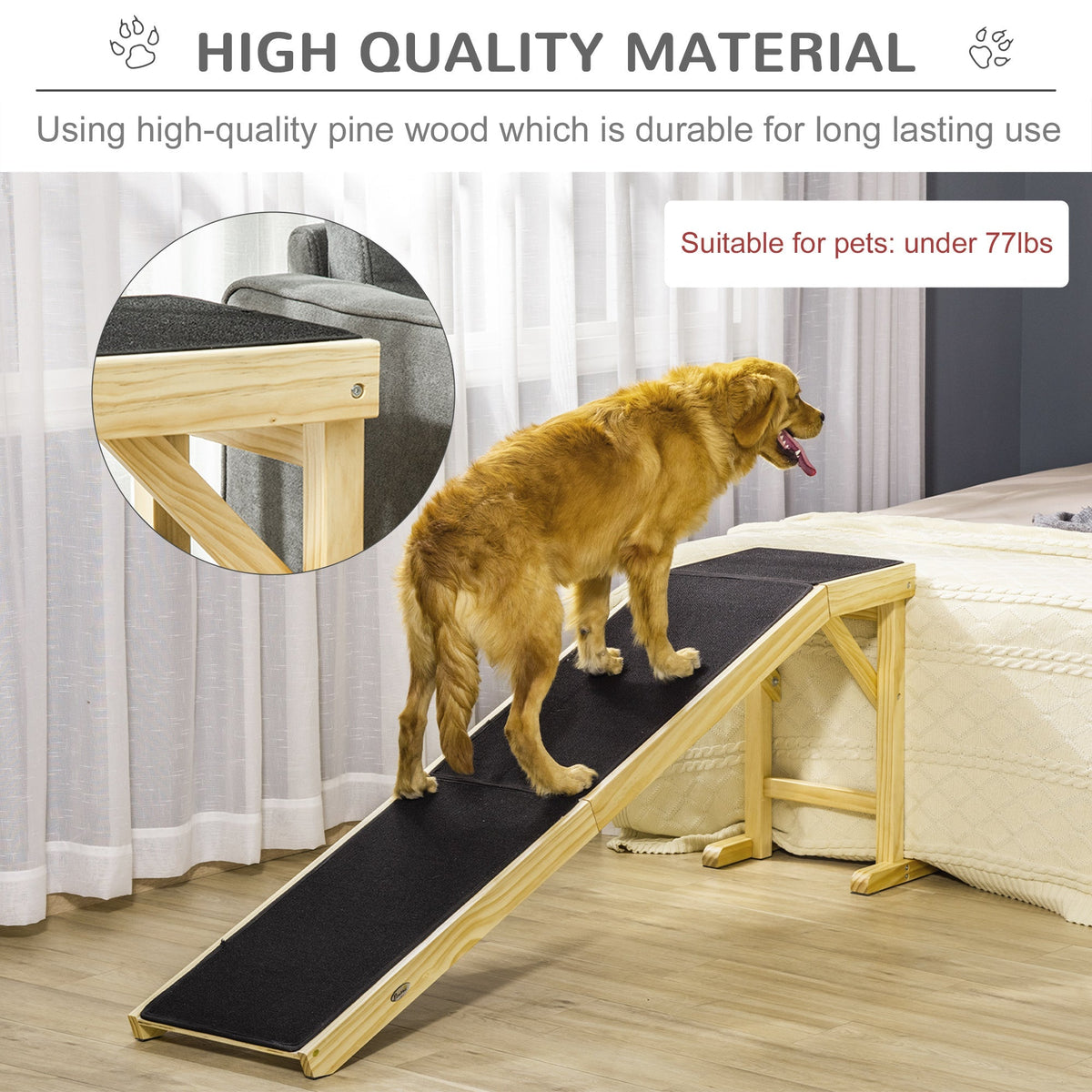 PawHut Dog Ramp for Bed with Non-Slip Carpet