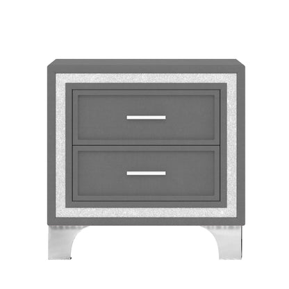 3-Pieces Bedroom Set, Queen Size Upholstered Platform Bed with LED Lights and Two Nightstands - Gray