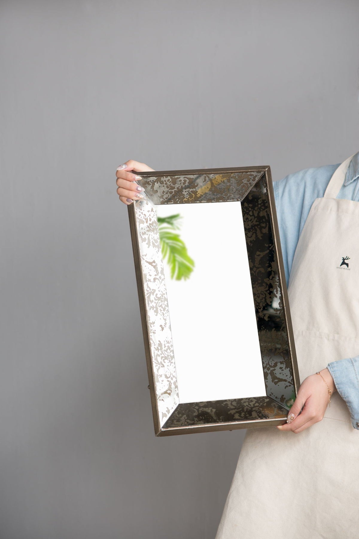 Antique Rectangle Mirror with Floral Accents