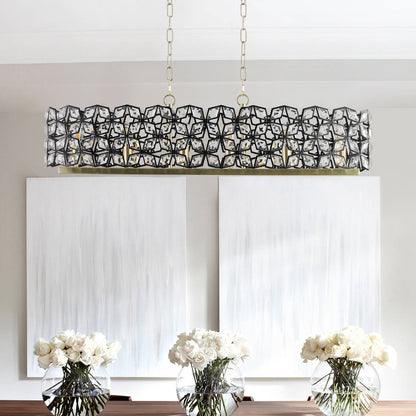 39" Contemporary Crystal and Black-Gold Pendant Chandelier