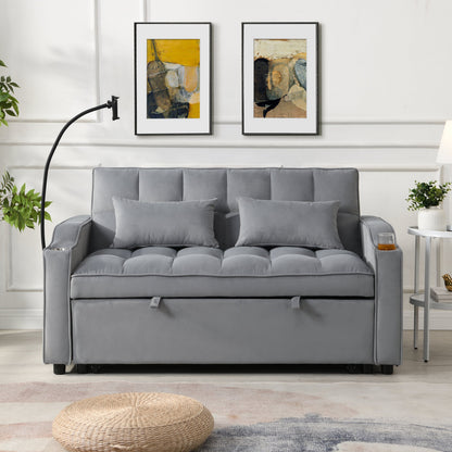 Modern Velvet Loveseat Futon Sofa Couch with Pullout Bed
