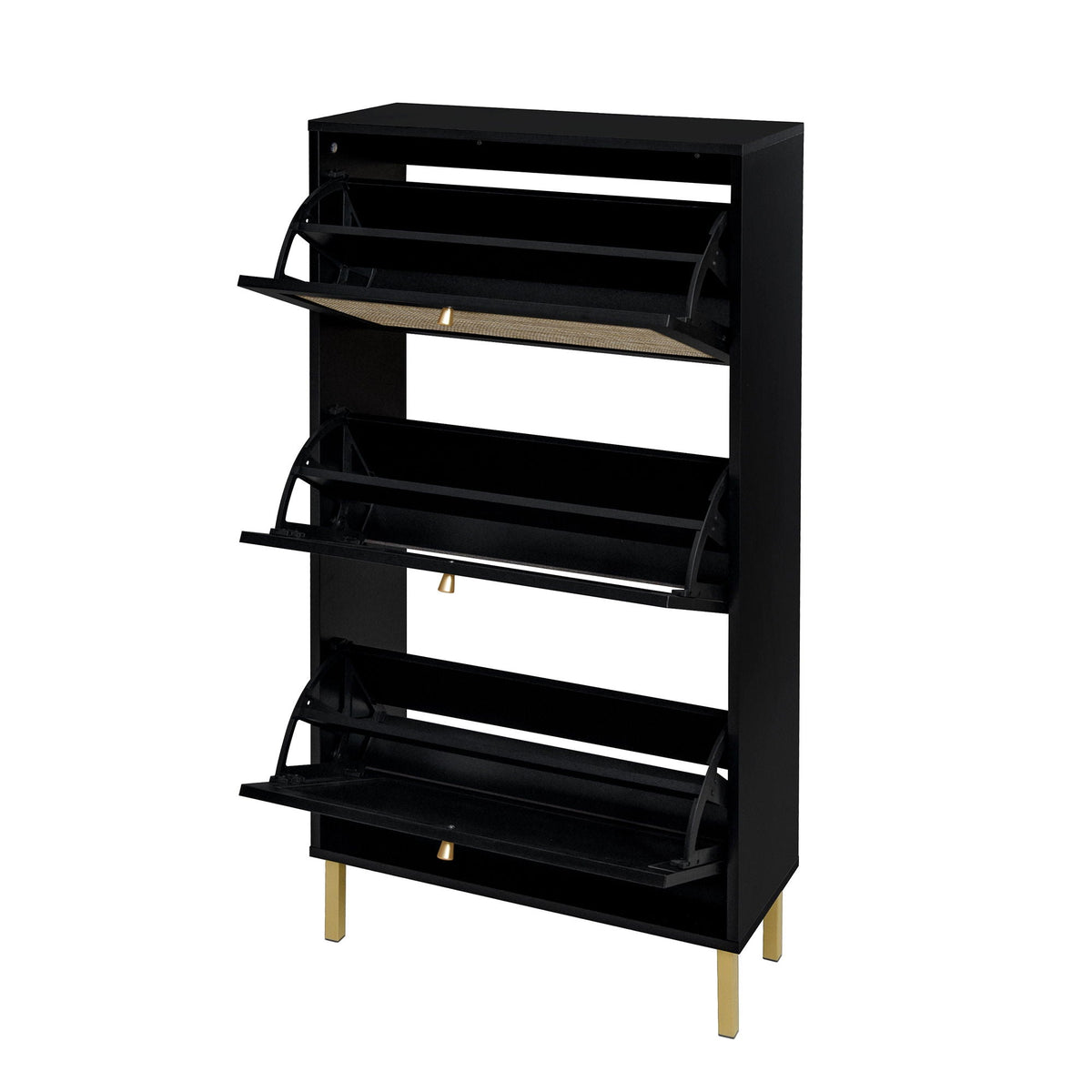 Modern Rattan 3 Door Shoe Rack Cabinet for Entryway