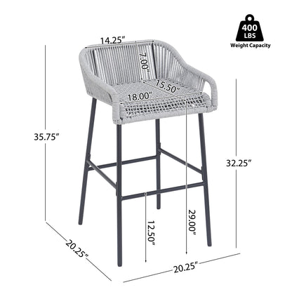 La Push Outdoor Patio Light Gray Rope Bar Stool, Set of 2