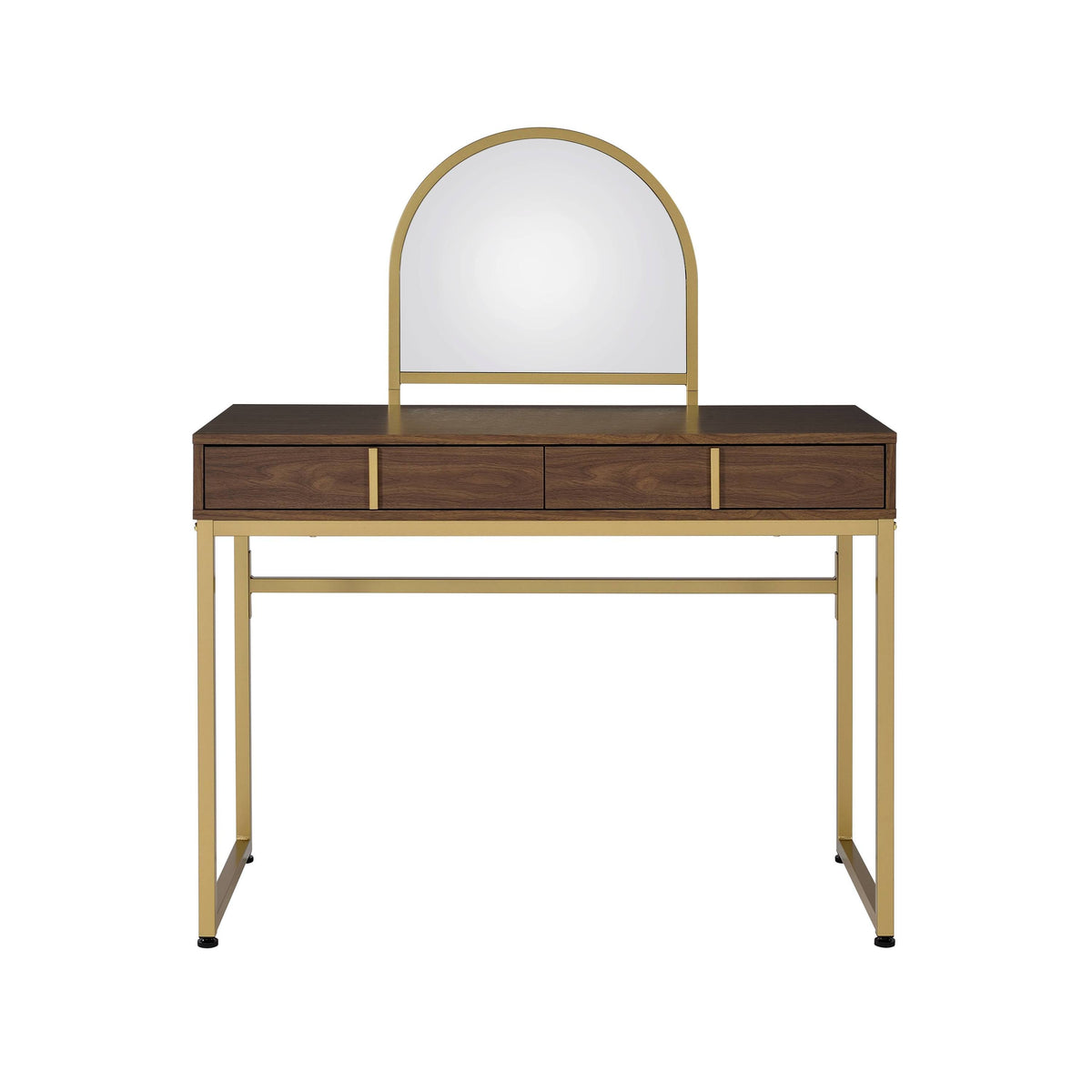 Coleen Walnut & Gold Finish Vanity Desk with Mirror & Jewelry Tray