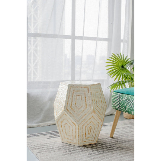 18x18x21 Hexagonal Capes Capiz Stool Cream/Yellow