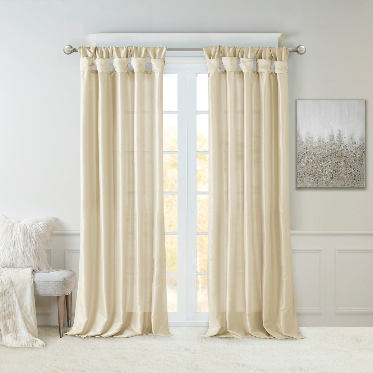 Twist Tab Lined Window Curtain Panel Champagne 50x95