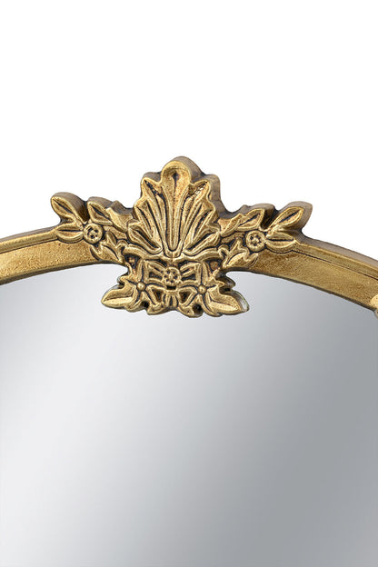 30x31" Round Wall Mirror with Gold Finish and Decorative Leaf Crest