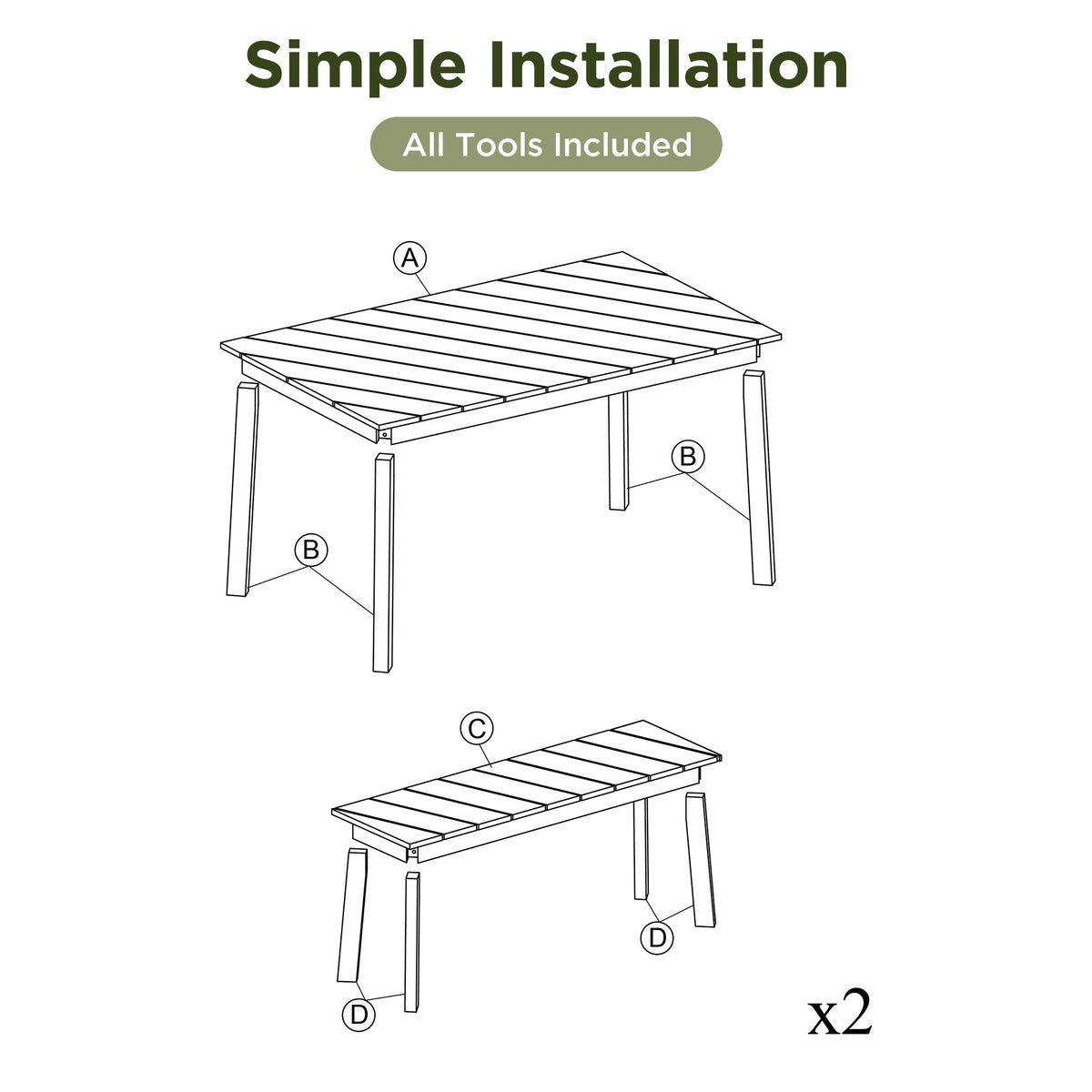 Go 3-Piece Acacia Wood Table Bench Dining Set