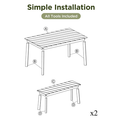 Go 3-Piece Acacia Wood Table Bench Dining Set
