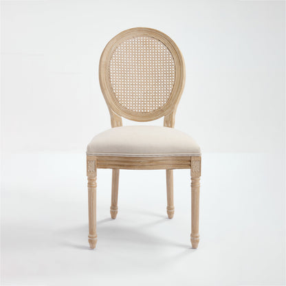 French Country Dining Chairs Set of 2 Upholstered with Rattan Back