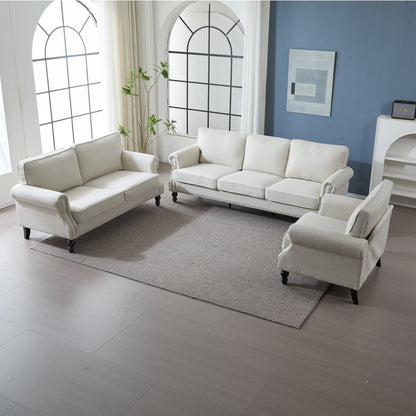 68 Inch Faux Leather Rolled Arm Sofa with Nailhead Trim