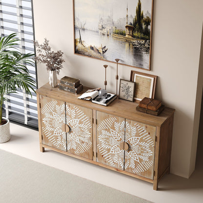 60" Wood Accent Cabinet with 4 Doors Brown and Antique White