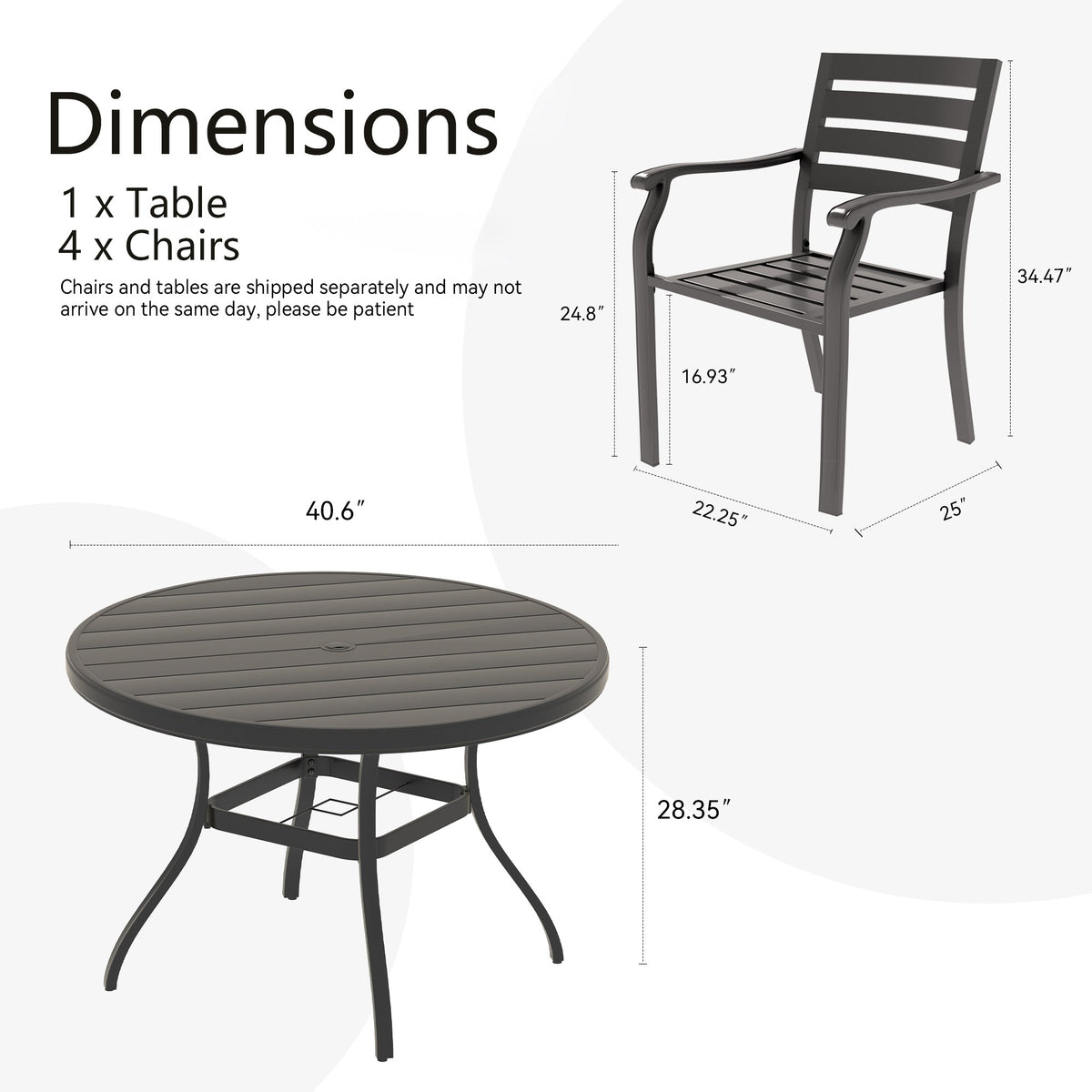 5 Pieces Outdoor Patio Dining Set with Stackable Metal Chairs and Round Table