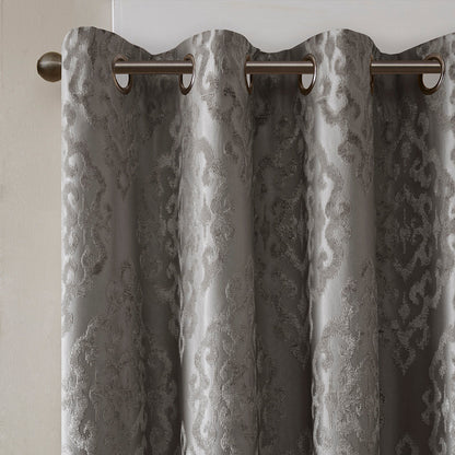 Knitted Jacquard Damask Total Blackout Grommet Curtain Panel