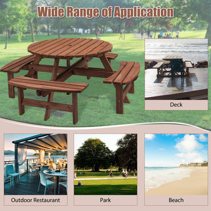 8 Person Wooden Picnic Table Outdoor Camping Dining Table with Seat