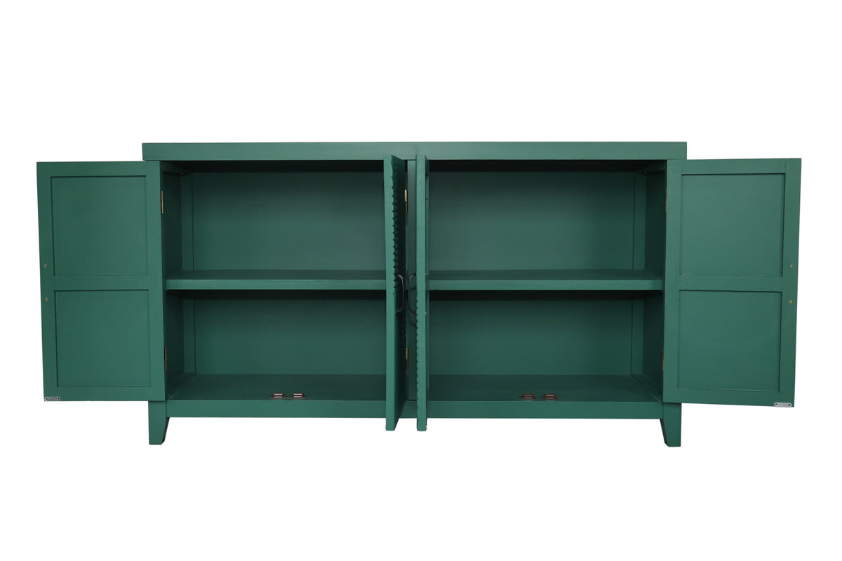 59in Green Accent Cabinet with 4 Doors Mid Century Modern Buffet