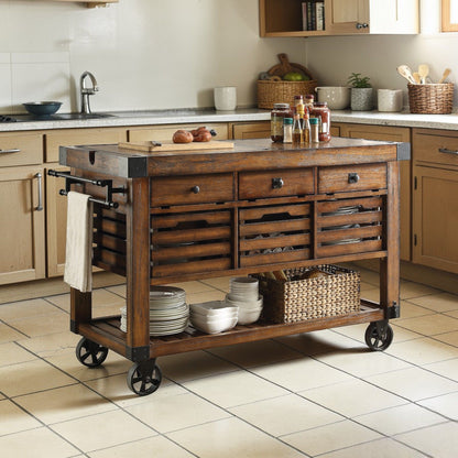 Kaif - Distressed Chestnut Kitchen Cart - Chestnut