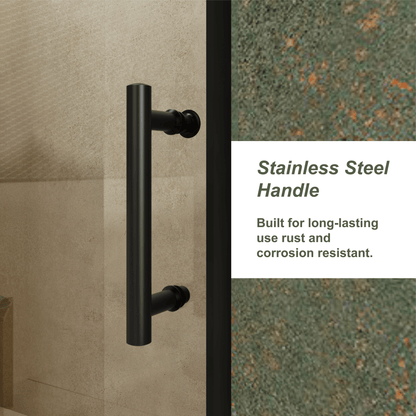 60.in W x 72.in H Single Sliding Shower Door, 1/5 inch Thick Clear Tempered Glass Shower Door with Stainless Steel Handle, Black