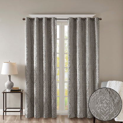 Knitted Jacquard Damask Total Blackout Grommet Curtain Panel