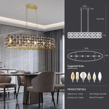 39" Contemporary Crystal and Black-Gold Pendant Chandelier