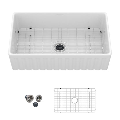 Sink - Apron-Front Reversible Single Bowl Kitchen Sink With Smooth And Ribbed Finishes - White