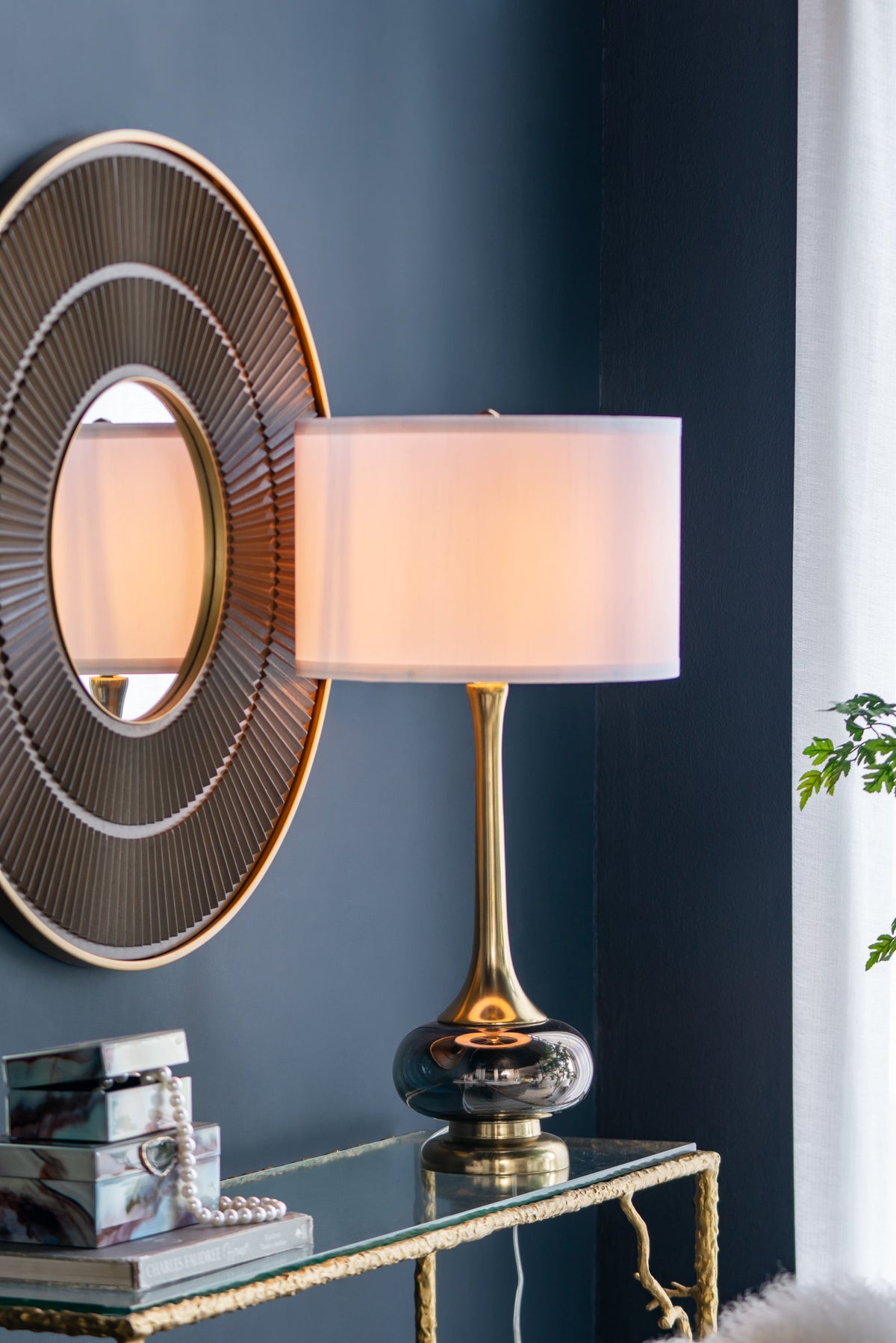 D15x29 Table Lamp with Glass Drum Shade