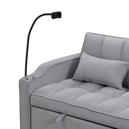 Modern Velvet Loveseat Futon Sofa Couch with Pullout Bed