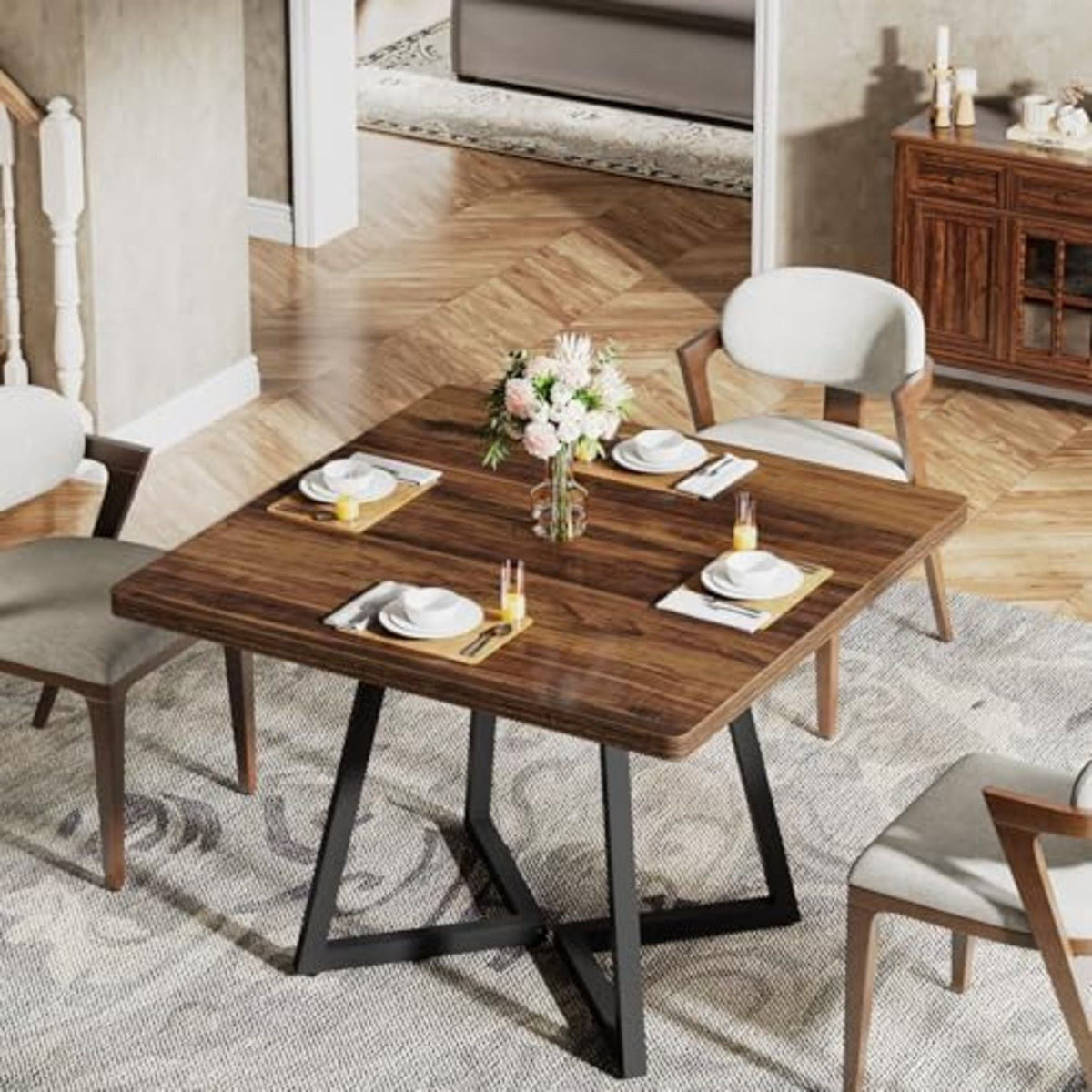 Square Dining Compact Kitchen Table - Brown / Black