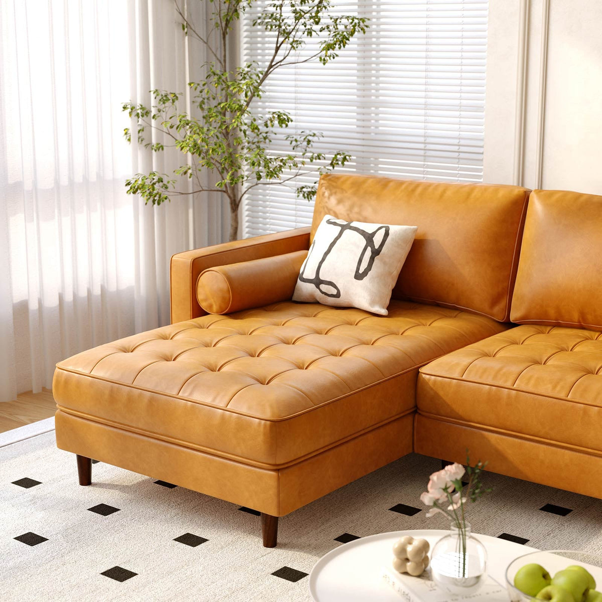3-Seat L-Shaped Sectional Sofa Couch for Living Room-Brown