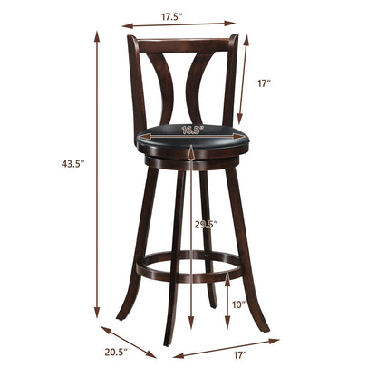 Set of 2 Swivel Bar stool 24 Inch Counter Height Leather Padded Dining Kitchen Chair
