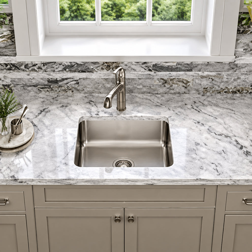 Elkay Lustertone 20-1/2" Undermount Single Basin Stainless Steel Kitchen Sink with Basket Strainer Model:ELUH1814PD