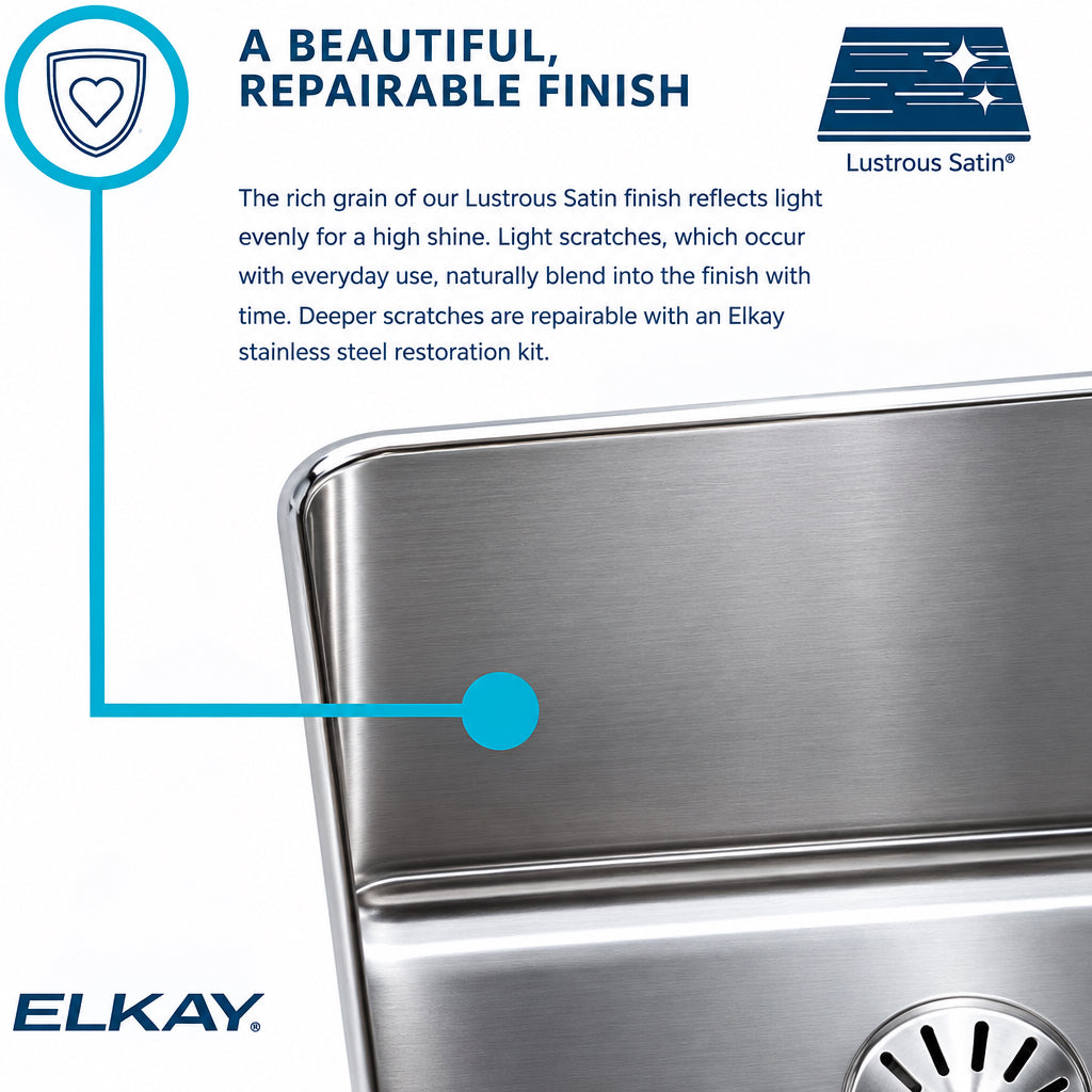 Elkay Lustertone 20-1/2" Undermount Single Basin Stainless Steel Kitchen Sink with Basket Strainer Model:ELUH1814PD