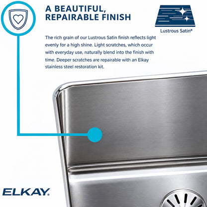 Elkay Lustertone 20-1/2" Undermount Single Basin Stainless Steel Kitchen Sink with Basket Strainer Model:ELUH1814PD
