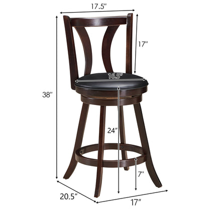 Set of 2 Swivel Bar stool 24 Inch Counter Height Leather Padded Dining Kitchen Chair