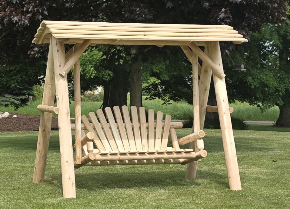 Wooden Porch Swing with Canopy
