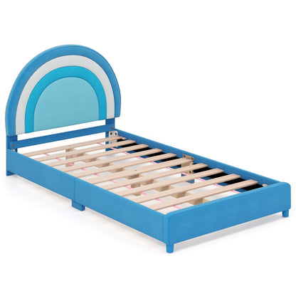 Twin Bed Frame with Height-Adjustable Headboard and Sturdy Wooden Slats