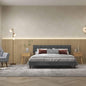 Modern 3-Piece Bedroom Furniture Set with Upholstered Queen Bed 2 Rattan Nightstands and 3-Globe Floor Lamp